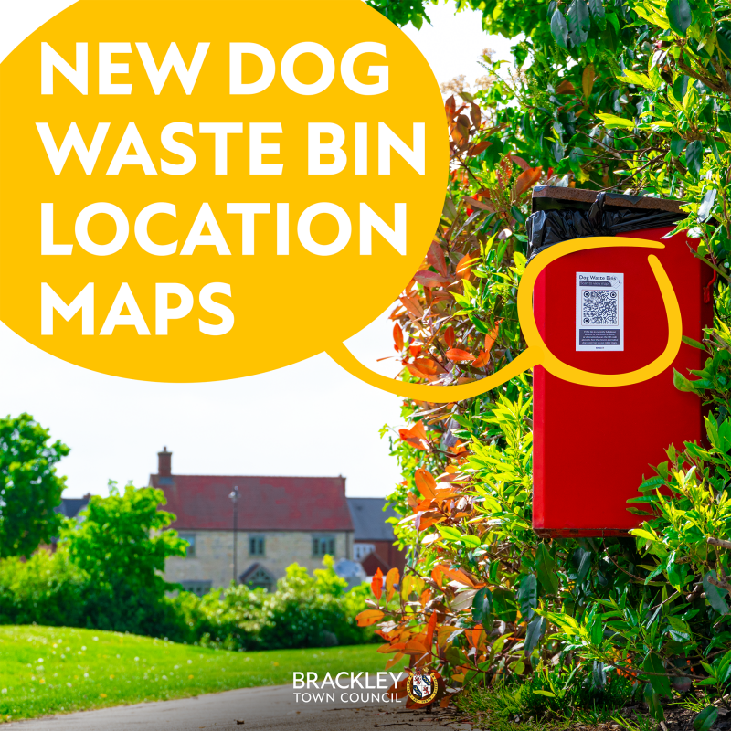 Image showing a sticker featuring a QR code on a dog bin with text - New Dog Waste Bin Location Maps