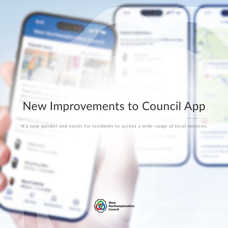 Image of a phone with title that reads 'New Improvements to Council App'.
