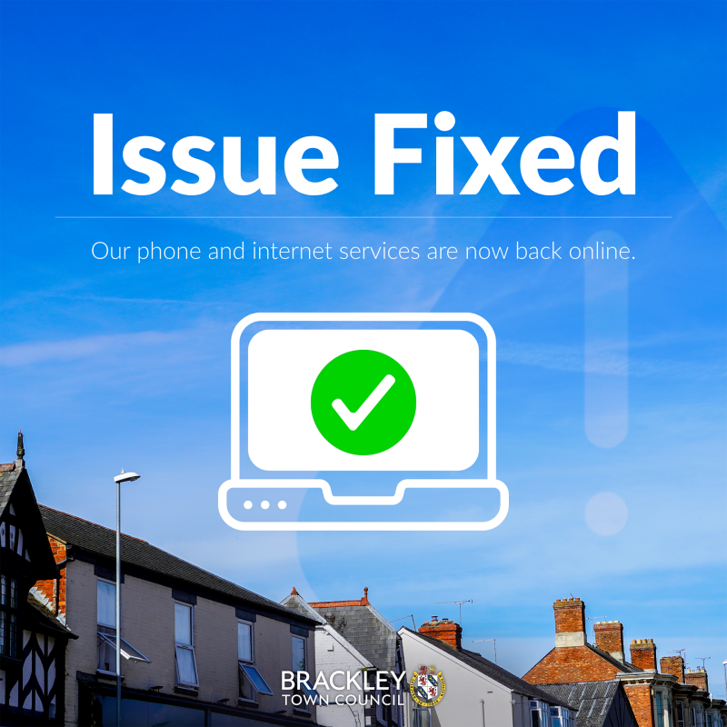 Title image with blue sky and text that reads 'Issue Fixed, our phone and internet services are now back online'.